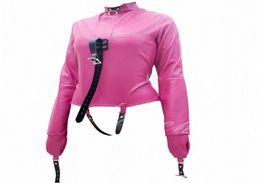 wit lederen bindend shirt zip vergrendelbare verstelbare riem bdsm marteling instrument slave bondage positionering sex kit2718464