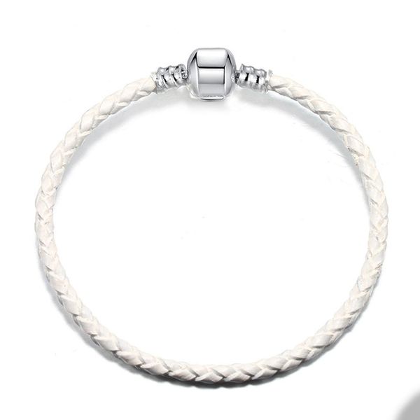 Bracelet à breloques en cuir blanc pour Pandora 925 fermoir en argent sterling chaîne à la main bijoux pour femme petite amie cadeau bracelets de créateurs de mariage avec coffret d'origine