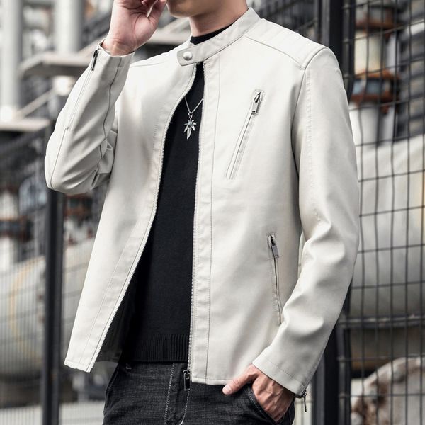 Veste en cuir blanc hommes Pu moto mode vêtements léger motard Streetwear vêtements pour hommes mince