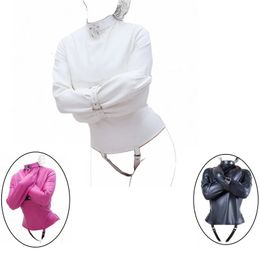 Camisa de fuerza de cuero blanco para mujer Bdsm fetiche juegos de esclavos disfraz de sujeción Halloween Sexy 240106