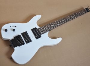 Witte linkshandige headless elektrische gitaar met EMG-pickups, Floyd Rose, Proosewood Fretboard, 24 frets, kan worden aangepast als aanvraag