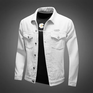 Letras blancas impresas chaqueta de mezclilla para hombre abrigos casuales baggy motocicleta jean abrigo streetwear masculino outwear más tamaño 5xl 240319