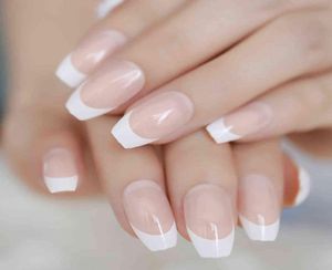 Ligne blanche naturel français ballerine cercueil faux ongles brillant Uv Gel moyen presse sur les ongles 24 Ct6925365