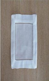 Serviettes de cocktail en lin et coton blanc, 5 pièces, 6 quot X 6 quot, sous-verres de serviettes en tissu à ourlet en échelle, 3503282