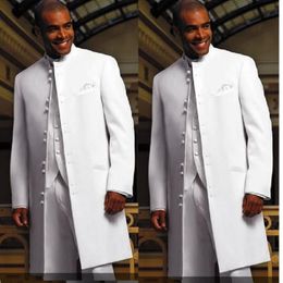 Witte lange jas bruidegom smoking groomaman blazer hoge kwaliteit heren trouwjurk prom kleding business pakken (jas + broek + vest) 201106