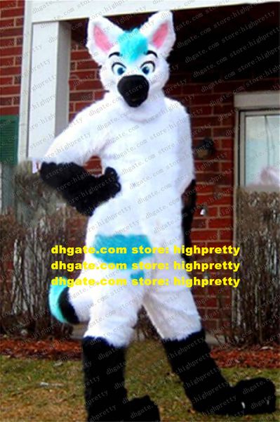 White Long Fur Furry Husky Dog Mascot Costume Fox Wolf Fursuit Adult Cartoon Advertising Drive attirer la popularité ZZ7676