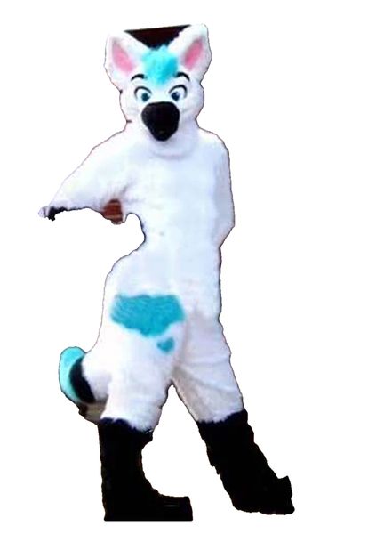 Costumes de mascotte de chien Husky en fourrure longue blanche pour adultes, tenue de cirque de noël et d'halloween, robe fantaisie