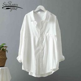 Chemise blanche à manches longues pour femmes Tops Blusas Mujer de Moda Printemps Automne Mode Chemises solides en vrac 6720 50 210521