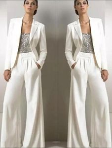 Partage formel à manches longues blanches Suit de la fête de pantalon de la mariée avec veste trois pièces