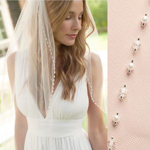 Wit / LVORY 1 Tier Vingertop Bruiloft Sluieren Crystal Pearls Cut Edge Bridal Sluier met kam Bridal Accessoires X0726