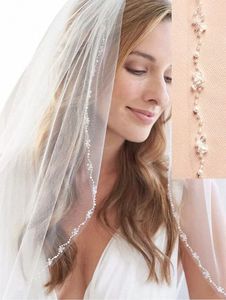 Blanc / Lvory 1 niveau doigt voiles de mariage cristal perle voile de mariée avec peigne accessoires de mariée Velo De Mantilla Z1Ko #