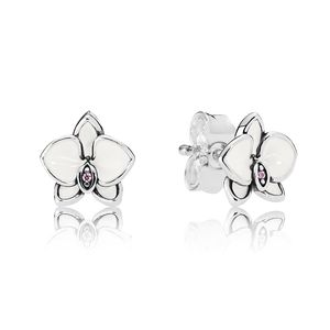 White Magnolia Flowers Stud Earring 925 Sterling Silver para Pandora Fashion Farty Jewelry para mujeres Pendientes de diseñador de novia con set de caja original