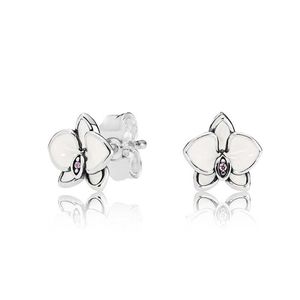 Boucles d'oreilles à tige de fleurs de magnolia blanc avec boîte d'origine pour bijoux de fête de mariage Pandora pour femmes filles petite amie cadeau designer boucles d'oreilles ensemble