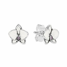 Witte magnolia stud oorbellen met originele doos ingesteld voor Pandora 925 Sterling Silver Womens Gift Bloemen oorr.