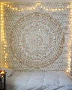 Tapisserie murale Hippie blanche Mandala, couvre-lit bohème, housse de canapé, décoration mandala DIY pour la maison, 240327