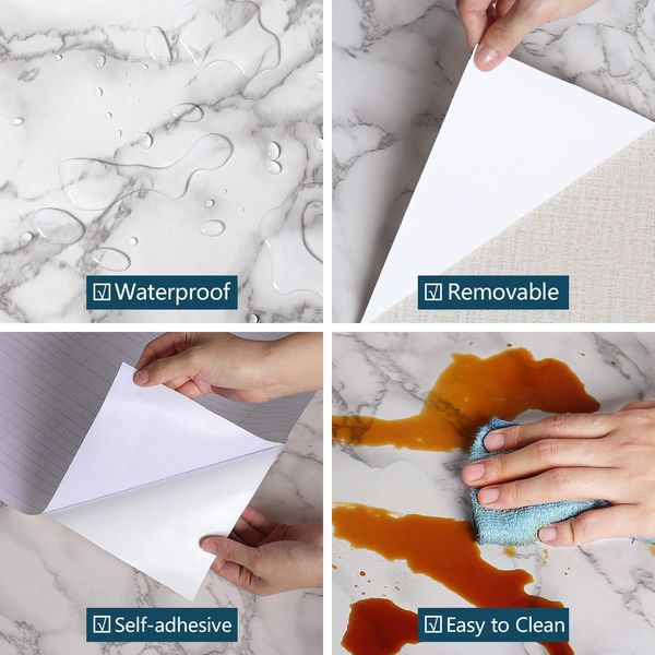 Paper de contacto de mármol blanco Vinyl Viny Auto adhesivo Papel de papel tapiz impermeable Peel and Stick Decor Película decorativa de cocina