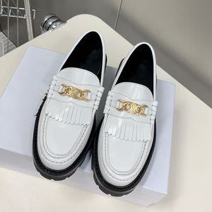 Witte margaret schoenen triomphe gouden ketting franjes loafers echte kalfsleer leer slip op flats dames luxe ontwerpers platte kleding schoen dames fabrieksschoenen