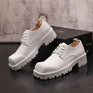 Zapatos de vestir blancos para hombres, zapatos Oxford sociales con punta cuadrada para hombres, zapatos de boda para hombres jóvenes a la moda