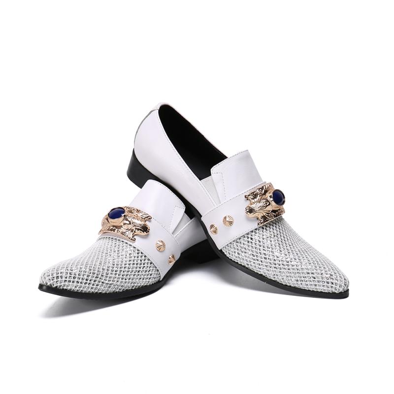 White Men Genuine Leather Dress Shoes Man Fashion Pointed Toe Formal Business Wedding Shoe Plus Size Footwear