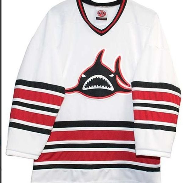 BLANC hommes véritable broderie complète Vintage Rare WHA L.A. Sharks Away Hockey Jersey 100% broderie Jersey ou personnalisé n'importe quel nom ou numéro Jersey