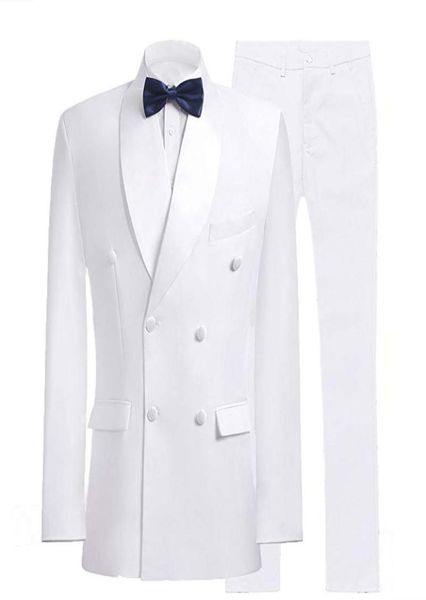 Traje de hombres blancos para bodas auxiliares de doble pecho a mano trajes para hombres guapos novios para hombres delgados fit de slim blazer Party Prom 2 Piece Jacket7250556