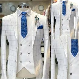 Blanc Men Suit Match Modèle de mariage Tuxedo Usure formelle personnalisée belle combinaison de costume + gilet + pantalon blanc