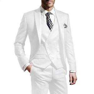 Witte Mannen Trouwkostuum Bruidegom Slijtage Revers Bruiloft Bruidegom Smoking Business Party Pak 3 Stuks JacketVestPantCostume Homme 240125