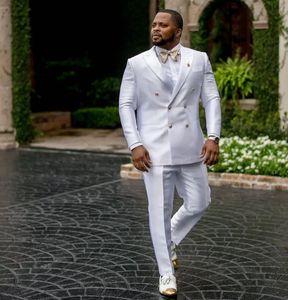 Trajes blancos para hombre Slim Fit Padrinos de boda Esmoquin de boda Diseñador de dos piezas Blazers de talla grande Traje formal con chaqueta y pantalones