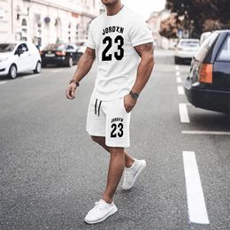 White Mens Summer Mesh Hiphop Basketball T -shirt 23 Gedrukte mannen Suits Sportswear Streetwear Shorts Tops 2 -Deel Set 240422