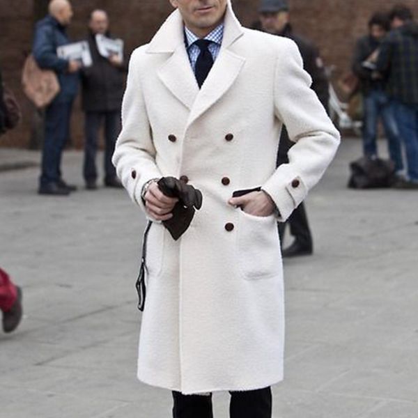Manteaux en laine blancs pour hommes, veste longue, chaude, pour fête de marié, Tuxedos, manteau, vêtements d'affaires, tenue un costume