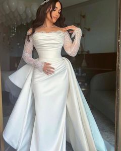 Witte zeemeerminjurken Formeel uit de schouder Kant Vlek Bruidsjurk met lange mouwen Boho Strand Trouwjurk Aangepast formaat vestidos de novia 326 322