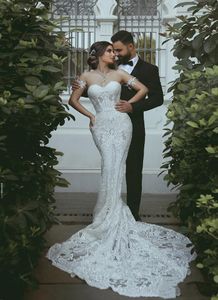 2022 White Mermaid Lace Plus Size Beach Trouwjurken Sweetheart Drop Taille Sexy Berta Bridal Jurken