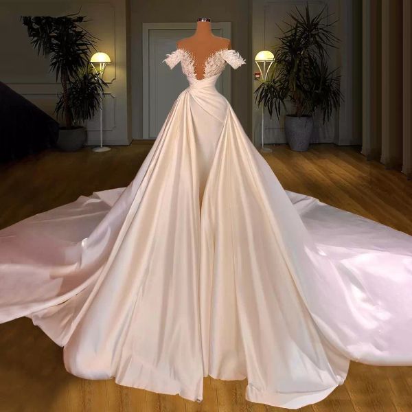 Robe De mariée sirène blanche, épaules dénudées, tenue De princesse avec perles, CG001, 2022