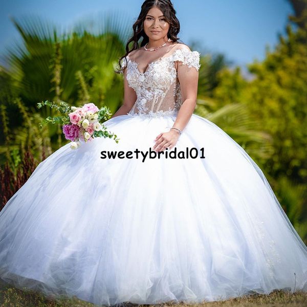 Vestido blanco mexicano para quinceañeras 2022, apliques con hombros descubiertos, vestidos de deshuesado expuestos de 15 a￱os, vestidos de fiesta de graduación para niñas