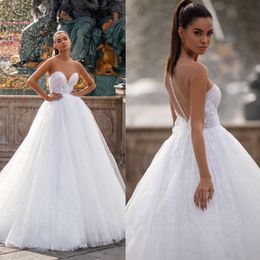 Blanc Millanova robe de bal robes de mariée bijou cou manches courtes tulle paillettes appliques robes de mariée balayage train robe de mariée