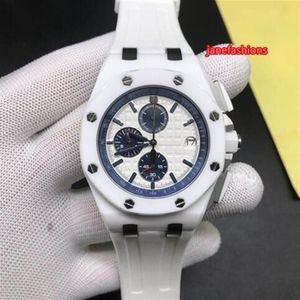 Wit Minimalistisch Minimalistische herenhorloge Hoge kwaliteit Natuurlijk rubberen Waterdichte Watch White Ceramic Case Quartz Men's Sports Watches174T