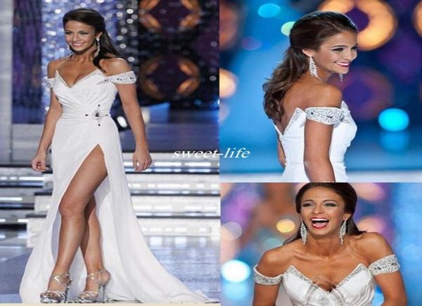 Robes de soirée White Miss World 2019 2019 sur l'épaule Blanc Full Longueur Backless Sexy High Split bon marché long Prom Prom Prom 3323595