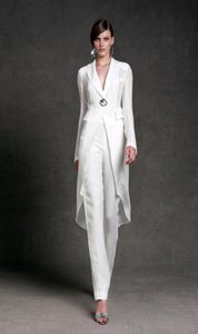 Trajes de pantalón blancos para madre de la novia con chaquetas, vestido de invitados de boda con cuello en V, vestido de gasa de talla grande para madres y novios 7674265