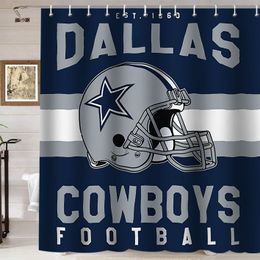 White Navy Blue American Football Shower Curtain, Modern Texas Star Gray Rugby Atleet Helmet Cool Sports Waterdicht Badgordijn