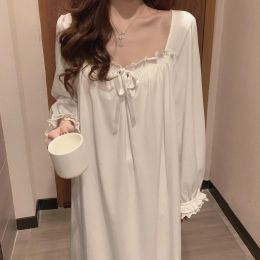 Robe de nuit blanche Femmes de style coréen volant pyjamas à manches longues à manches longues de nuit massive pour les femmes de nuit lâche pour les vêtements de nuit dames somnifères