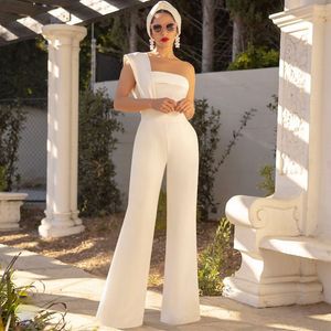 Witte jumpsuit met één schouder, bruidsmeisjekleding, eenvoudige enkellange satijnen bruiloftsgastoutfit, op maat gemaakt, formeel draagt 326 326