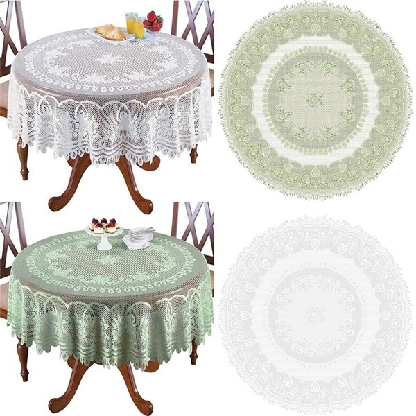 Nappe de table de cuisine en dentelle blanche ou crème, ronde ou oblongue, choix décoratif élégant, couverture de table en tissu imperméable 201007