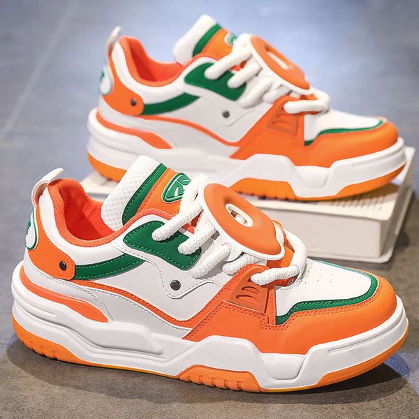 Blanco naranja Casual para plataforma transpirable con cordones Zapatillas de hip-hop hombres zapatos planos Zapatillas Hombre