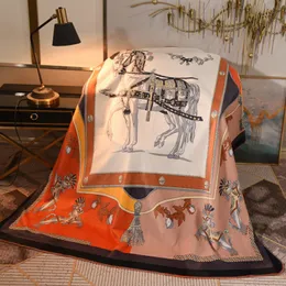 Wit oranje luxe designer deken paard gedrukt paleis hof slaapbank dubbellaags vos fluwelen vierkante top ontwerpers tapijt gooi dekens woondecoratie