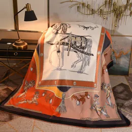 Blanco naranja Diseñador de lujo Manta Caballo Impreso Palacio Corte Sofá Cama Doble capa Zorro Terciopelo Cuadrado Top Diseñadores Alfombra Mantas Decoración para el hogar