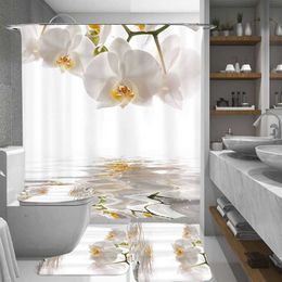 Witte orchidee badkamer douchegordijn 3 stks mat set wc cover gordijn cortinas douchegordijn 210609