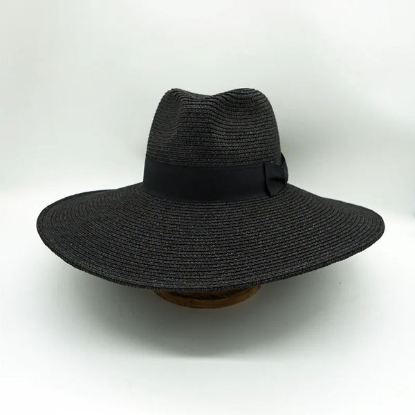 Chapeaux de panama blanc été noir pour femmes paille Fedora Church Hat à dames 125 cm de large plage de la plage extérieure de vacances à l'extérieur 240415