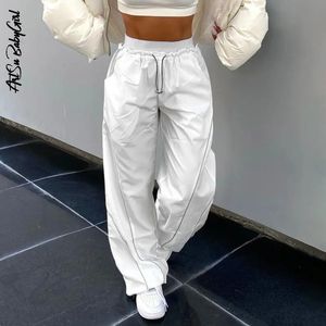 Witte broek Wijd beenbroek vrouwen joggen joggen y2k streetwear dames mode kleding vaste vrachtbroek hoge taille broek 240420