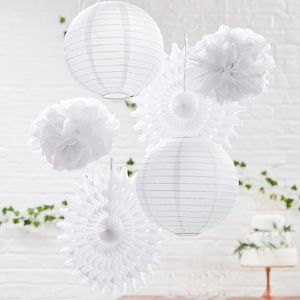 Lanternes en papier blanc ventilateurs boules de fleurs en tissu décoration de mariage lampes chinoises maison fête jardin décor de mariage
