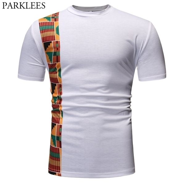 Blanc Patchwork Dashiki Africain T-shirt Hommes Ankara Style À Manches Courtes T-shirts Hommes Hip Hop Hipster Africain Vêtements Camisetas 210522